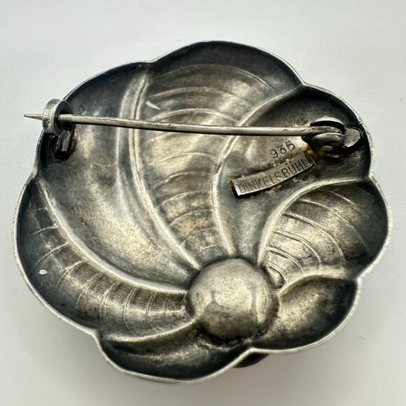 Rare Dinkelsbühl antique vintage German 935 silver red coral brooch pin - Picture 4 of 7